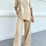 Susana | Two-piece set with short-sleeved top and straight-leg trousers