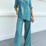 Susana | Two-piece set with short-sleeved top and straight-leg trousers