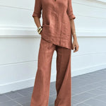 Susana | Two-piece set with short-sleeved top and straight-leg trousers