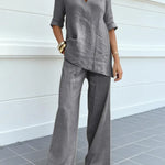 Susana | Two-piece set with short-sleeved top and straight-leg trousers