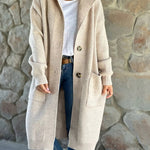 Women's Solid Color Knitted Sweater Hooded Long Coat