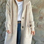 Women's Solid Color Knitted Sweater Hooded Long Coat