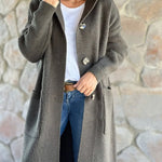 Women's Solid Color Knitted Sweater Hooded Long Coat