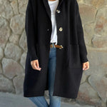 Women's Solid Color Knitted Sweater Hooded Long Coat