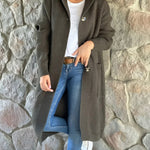 Women's Solid Color Knitted Sweater Hooded Long Coat