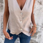 V-Neck Cotton And Linen Vest