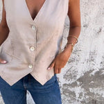 V-Neck Cotton And Linen Vest