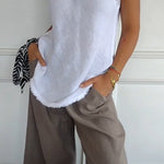 Cotton and Linen V-neck Raw Edge Design Vest