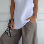 Cotton and Linen V-neck Raw Edge Design Vest