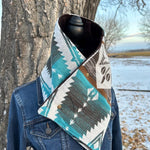 Women's Western Blue Aztec Warm Neck Hood