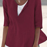 Women's Solid Color Loose Elegant Casual Cotton And Linen Mid-sleeve Shirt