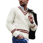 Men's Casual V-Neck Colorblock Striped Loose Knit Sweater