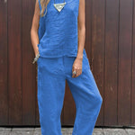 Women's Tank And Casual Pants Linen Cotton Suit