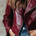 Women's Vintage Fur Collar Zipper Leather Jacket