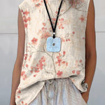 Women's Retro Floral Art Print Casual Cotton And Linen Tank Top