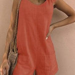 Women's Cotton Overalls Casual Sleeveless Shorts Romper Jumpsuit