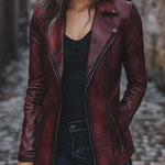 Women's Vintage Jacket Zipper Pocket Faux Leather Jacket