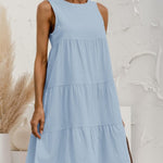 Cotton and Linen Sleeveless Crewneck Dress