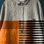 Artistry Color Block Art Printed Women's Casual Cotton And Linen Shirt