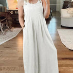 Women's Solid Color Loose Elegant Casual Cotton Linen Suspender Jumpsuit