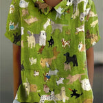 Women's Cute Dog Art Print Casual Cotton And Linen Shirt