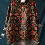 Women's Vintage Floral Print Casual Cotton And Linen Shirt
