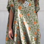 Women's Lovely Floral Art Print Linen Cotton Buttons Dress