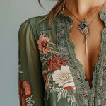 Bohemian Floral Printed Lace Blouse
