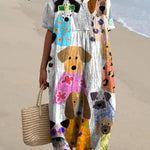 Women's Colorful Fun Cartoon Puppy Print Casual Cotton And Linen Shirt