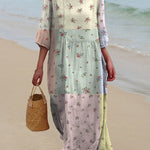Women's Vintage Patchwork Floral Print Pocket Cotton Dress