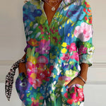 Women's Vintage Lovely Floral Art Print Casual Cotton Shirt