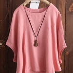 Women's Solid Color Loose Elegant Bat Sleeve Casual Cotton And Linen Shirt