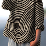 Women's Circular Line Pattern Print Casual Cotton And Linen Shirt