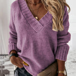 V-neck Long-sleeved Pullover Sweater Top