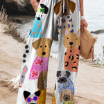 Women's Colorful Fun Cartoon Puppy Print Casual Cotton And Linen Shirt