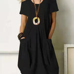 Women's Solid Color Loose Elegant Casual Cotton And Linen Dress