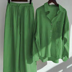 Women's Solid Color Loose Elegant High Waist Casual Cotton And Linen Suit
