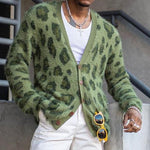 Men's Vintage Leopard V-Neck Single-Breasted Cardigan