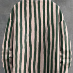 Men's V-neck Women's Green Striped Sardines Vintage Print Long Sleeve Sweater