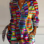 Colorful Tribe Style Pattern Printed Women's Casual Cotton Shirt