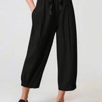 Women's Slacks with Cotton and Linen Drawstring Pockets
