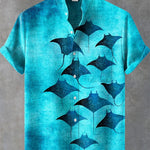 Vintage Manta Rays Art Print Casual 100% Cotton Shirt