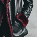 Women's Retro Contrast Color Fur Collar Leather Jacket