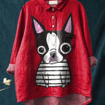 Lovely Chihuahua Dog Graphic Printed Women's Casual Cotton And Linen Shirt