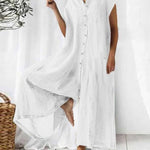 Women's Cotton And Linen Solid Color Short Sleeve Jumpsuit