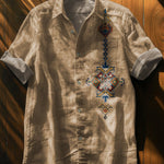Simple Ethnic Pattern Patterns Vintage Art Print Casual 100% Cotton Shirt