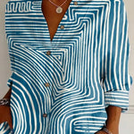 Geometric Line Pattern Printed Women's Casual Cotton Shirt