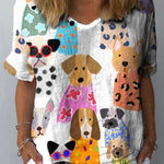 Women's Minimalist Colorful Cartoon Puppy Print Casual Cotton And Linen Shirt