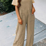 Women's Casual Solid Colour Square Neck Jumpsuit With Pockets