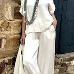 Women's Solid Color Loose Elegant Casual V-neck Mid-sleeve Suit
